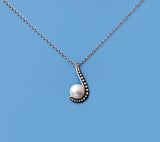 White and Black Plated Silver Pendant with 6.5-7mm Button Shape Freshwater Pearl - Wing Wo Hing Jewelry Group - Pearl Jewelry Manufacturer