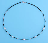 Sterling Silver Necklace with 6-7mm Potato Shape Freshwater Pearl and Agate - Wing Wo Hing Jewelry Group - Pearl Jewelry Manufacturer
