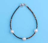 Sterling Silver Bracelet with 6-7mm Potato Shape Freshwater Pearl, Agate and Tiger Eye - Wing Wo Hing Jewelry Group - Pearl Jewelry Manufacturer