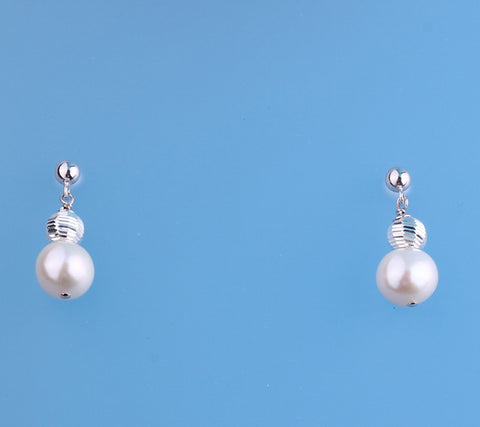 Sterling Silver Earrings with 8.5-9.5mm Potato Shape Freshwater Pearl