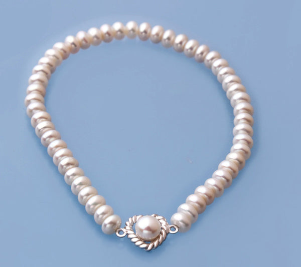 Sterling Silver Bracelet with 5-6mm button Shape Freshwater Pearl - Wing Wo Hing Jewelry Group - Pearl Jewelry Manufacturer