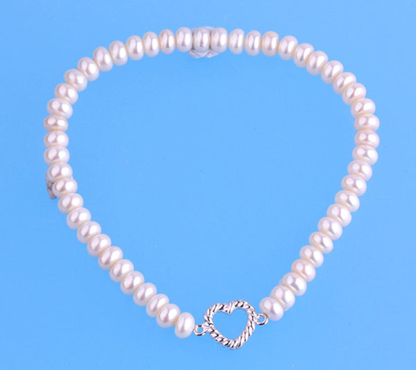Sterling Silver Bracelet with 5-5.5mm Button Shape Freshwater Pearl - Wing Wo Hing Jewelry Group - Pearl Jewelry Manufacturer