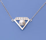 Sterling Silver Pendant with 6-6.5mm Button Shape Freshwater Pearl and Cubic Zirconia - Wing Wo Hing Jewelry Group - Pearl Jewelry Manufacturer