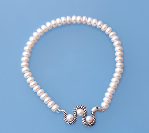 White and Black Plated Silver Bracelet with Round and Button Shape Freshwater Pearl