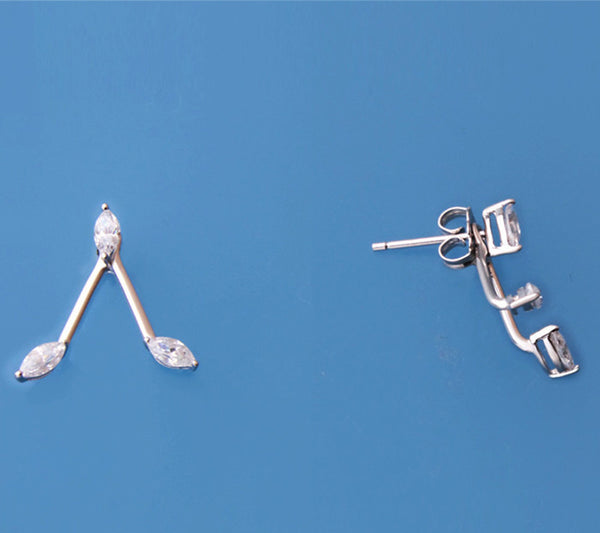 Sterling Silver Earrings with Cubic Zirconia - Wing Wo Hing Jewelry Group - Pearl Jewelry Manufacturer