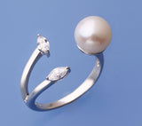 Sterling Silver Ring with 8-8.5mm Button Shape Freshwater Pearl and Cubic Zirconia - Wing Wo Hing Jewelry Group - Pearl Jewelry Manufacturer