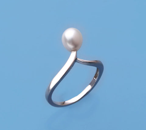 Sterling Silver Ring with 6.5-7mm Drop Shape Freshwater Pearl