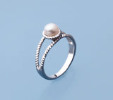 Sterling Silver Ring with 5.5-6mm Button Shape Freshwater Pearl - Wing Wo Hing Jewelry Group - Pearl Jewelry Manufacturer