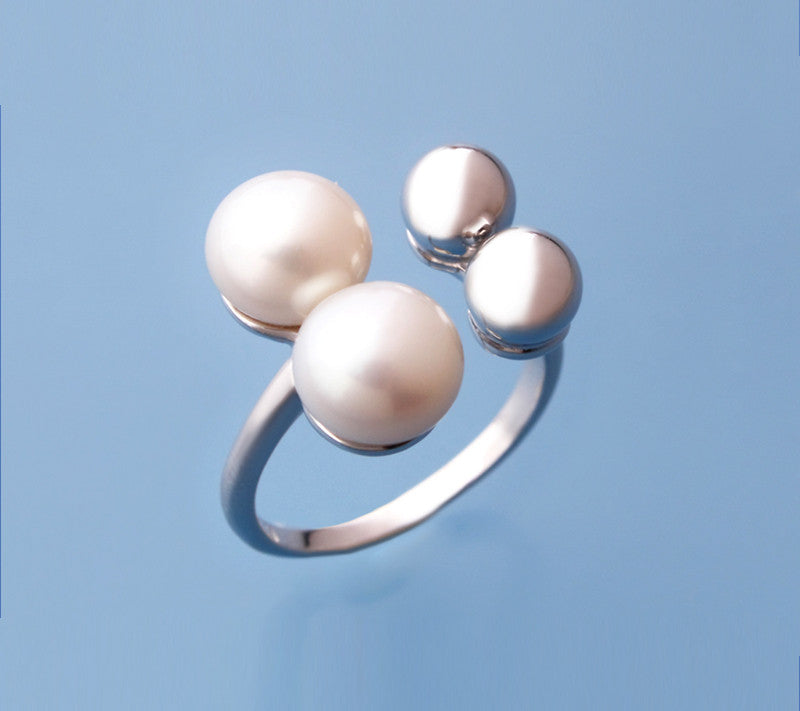 Sterling Silver Ring with 8-8.5mm Button Shape Freshwater Pearl - Wing Wo Hing Jewelry Group - Pearl Jewelry Manufacturer