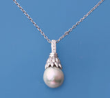 Sterling Silver Pendant with 12-13mm Drop Shape Freshwater Pearl and Cubic Zirocnia - Wing Wo Hing Jewelry Group - Pearl Jewelry Manufacturer