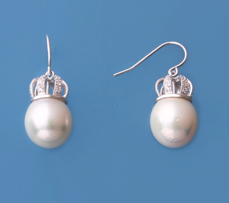 Sterling Silver Earrings with 12-13mm Baroque Shape Freshwater Pearl and Cubic Zirconia - Wing Wo Hing Jewelry Group - Pearl Jewelry Manufacturer