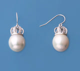 Sterling Silver Earrings with 12-13mm Baroque Shape Freshwater Pearl and Cubic Zirconia - Wing Wo Hing Jewelry Group - Pearl Jewelry Manufacturer