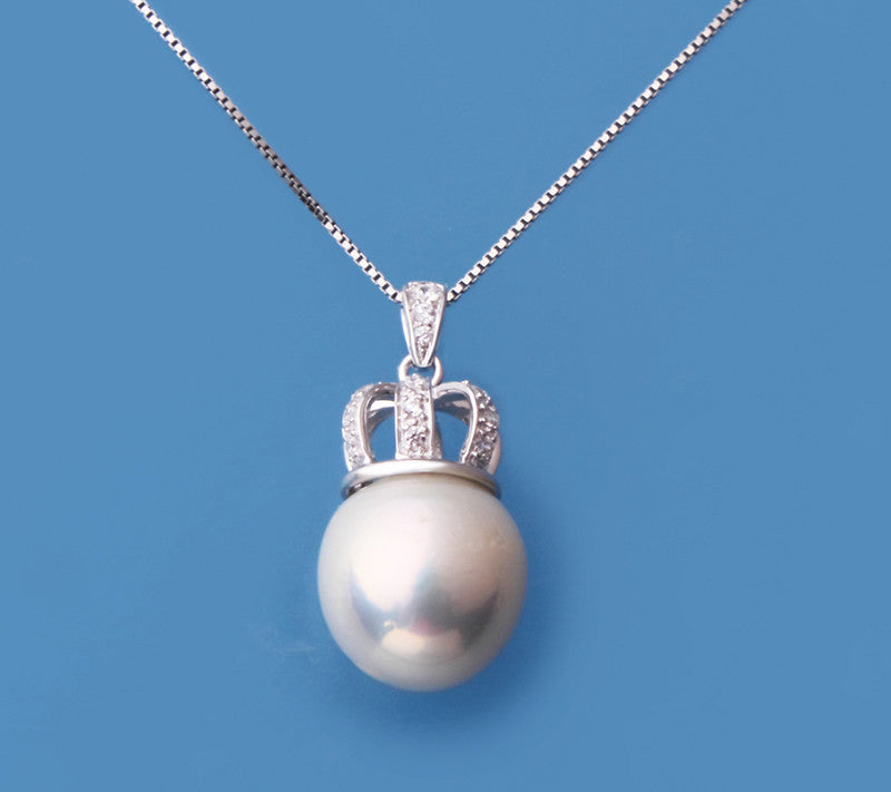 Sterling Silver Pendant with 12-13mm Drop Shape Freshwater Pearl and Cubic Zirconia - Wing Wo Hing Jewelry Group - Pearl Jewelry Manufacturer