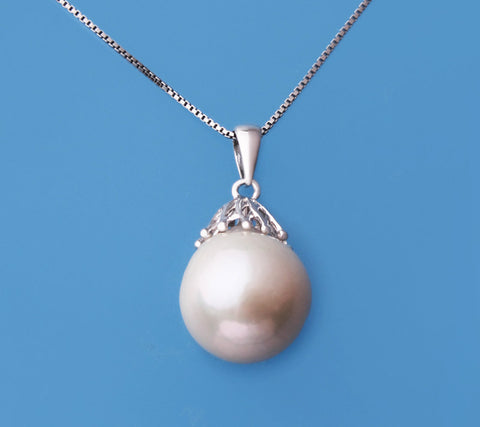 Sterling Silver Pendant with 12-13mm Drop Shape Freshwater Pearl
