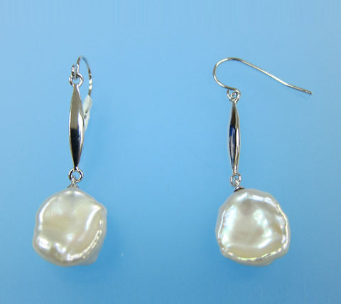Sterling Silver Earrings with 12-13mm Keshi Shape Freshwater Pearl