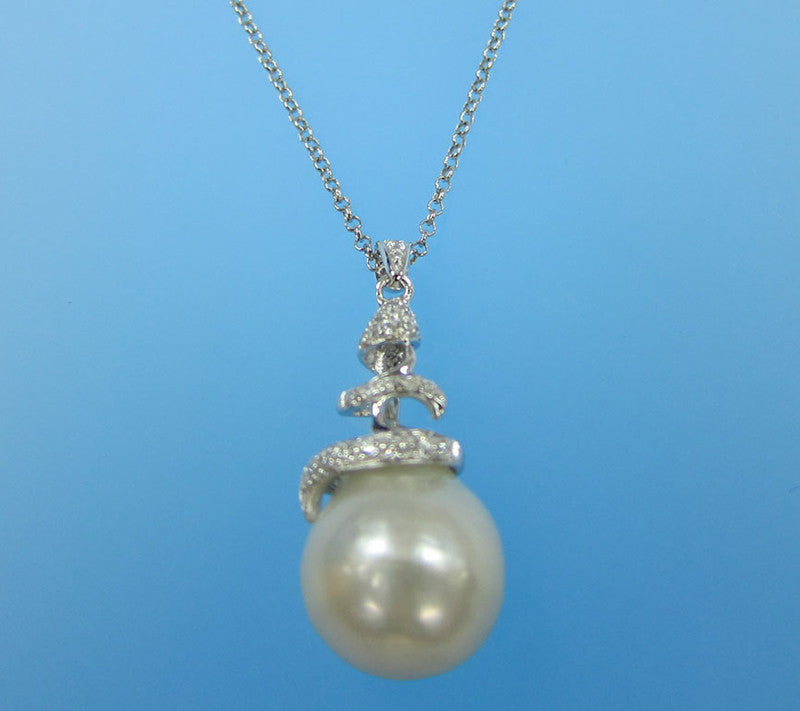 Sterling Silver Pendant with 13-14mm Drop Shape Freshwater Pearl and Cubic Zirconia - Wing Wo Hing Jewelry Group - Pearl Jewelry Manufacturer