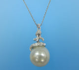 Sterling Silver Pendant with 13-14mm Drop Shape Freshwater Pearl and Cubic Zirconia - Wing Wo Hing Jewelry Group - Pearl Jewelry Manufacturer