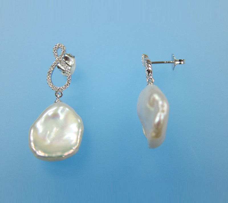 Sterling Silver Earrings with 14-15mm Keshi Shape Freshwater Pearl and Cubic Zirconia - Wing Wo Hing Jewelry Group - Pearl Jewelry Manufacturer