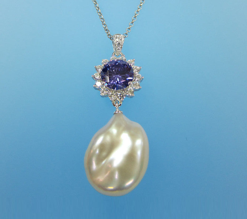 Sterling Silver Pendant with 14-15mm Keshi Shape Freshwater Pearl and Cubic Zirconia - Wing Wo Hing Jewelry Group - Pearl Jewelry Manufacturer