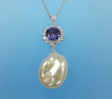 Sterling Silver Pendant with 14-15mm Keshi Shape Freshwater Pearl and Cubic Zirconia - Wing Wo Hing Jewelry Group - Pearl Jewelry Manufacturer