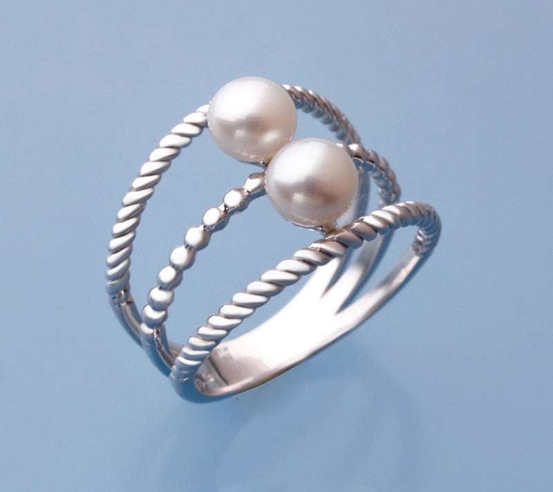 Sterling Silver Ring with 5.5-6mm Button Shape Freshwater Pearl - Wing Wo Hing Jewelry Group - Pearl Jewelry Manufacturer