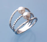 Sterling Silver Ring with 5.5-6mm Button Shape Freshwater Pearl - Wing Wo Hing Jewelry Group - Pearl Jewelry Manufacturer