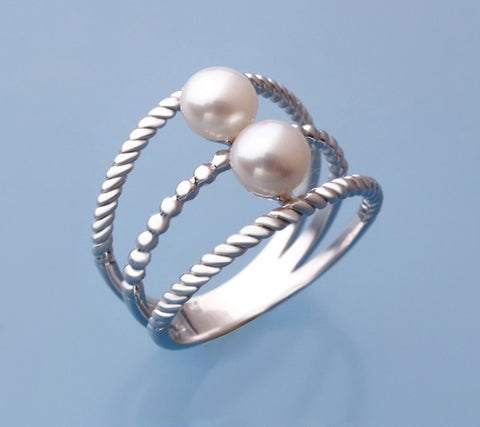 Sterling Silver Ring with 5.5-6mm Button Shape Freshwater Pearl