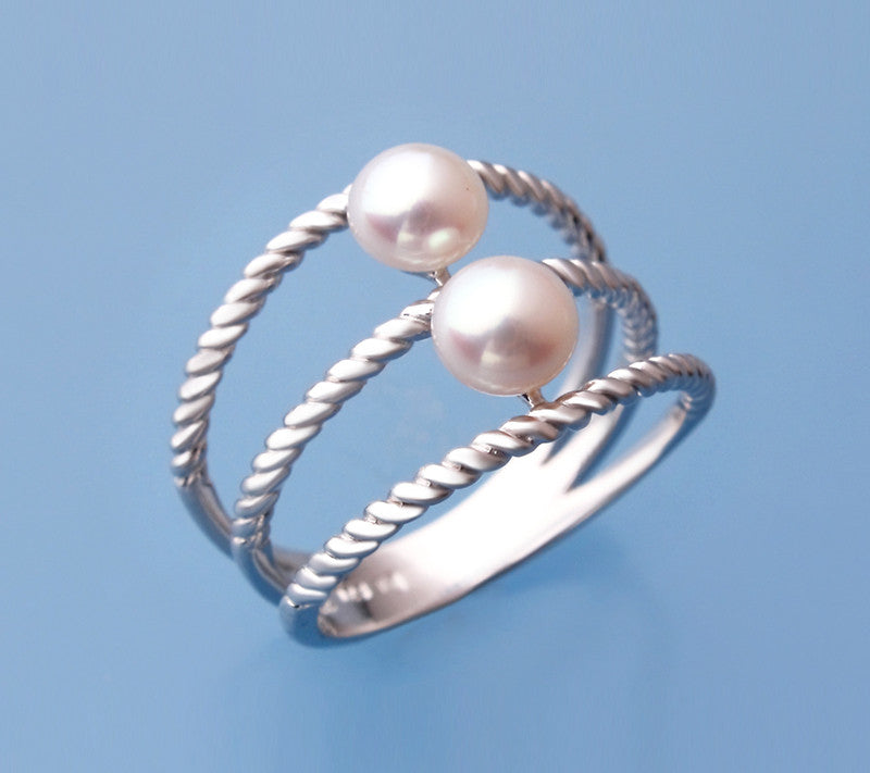Sterling Silver Ring with 5.5-6mm Button Shape Freshwater Pearl - Wing Wo Hing Jewelry Group - Pearl Jewelry Manufacturer