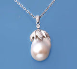 Sterling Silver Pendant with 12-13mm Baroque Shape Freshwater Pearl and Cubic Zirconia - Wing Wo Hing Jewelry Group - Pearl Jewelry Manufacturer