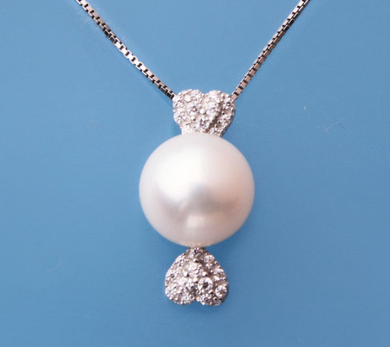 Sterling Silver Pendant with 10-10.5mm Button Shape Freshwater Pearl and Cubic Zirconia - Wing Wo Hing Jewelry Group - Pearl Jewelry Manufacturer