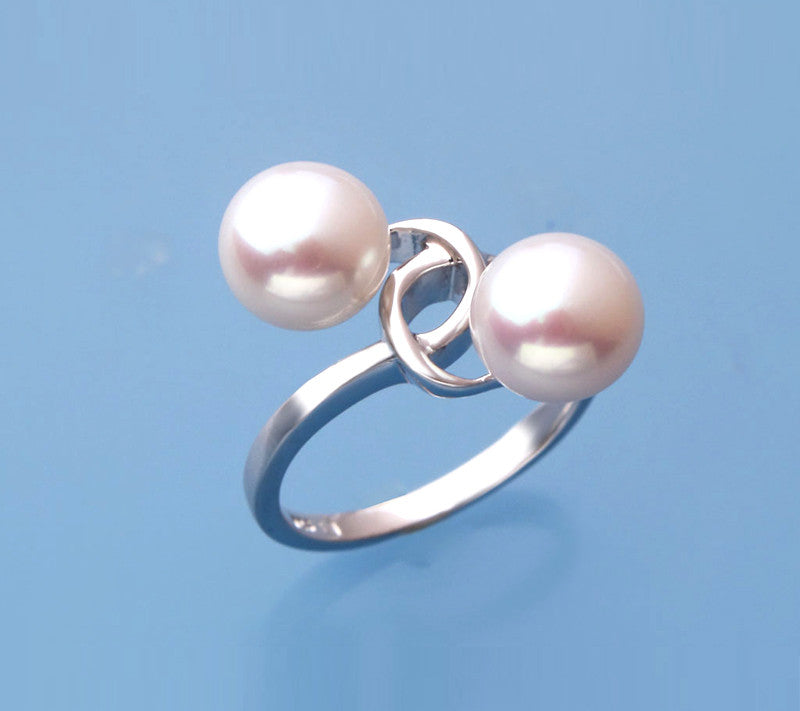 Sterling Silver Ring with 8-8.5mm Button Shape Freshwater Pearl - Wing Wo Hing Jewelry Group - Pearl Jewelry Manufacturer