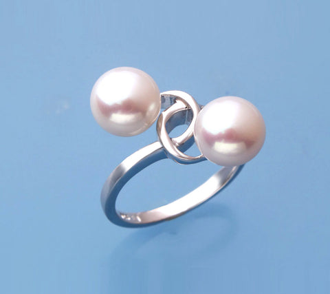 Sterling Silver Ring with 8-8.5mm Button Shape Freshwater Pearl