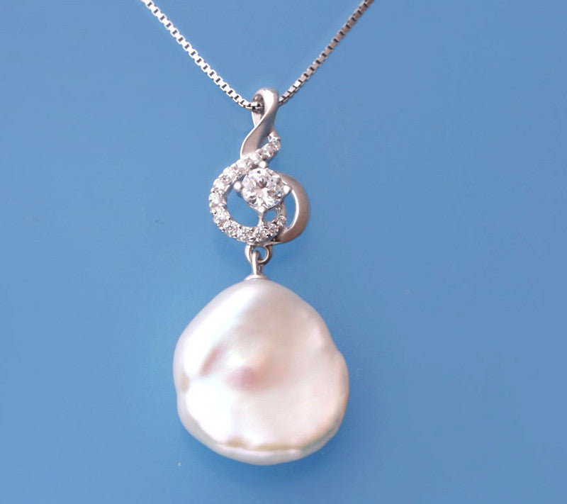 Sterling Silver Pendant with Keshi Shape Freshwater Pearl and Cubic Zirconia - Wing Wo Hing Jewelry Group - Pearl Jewelry Manufacturer