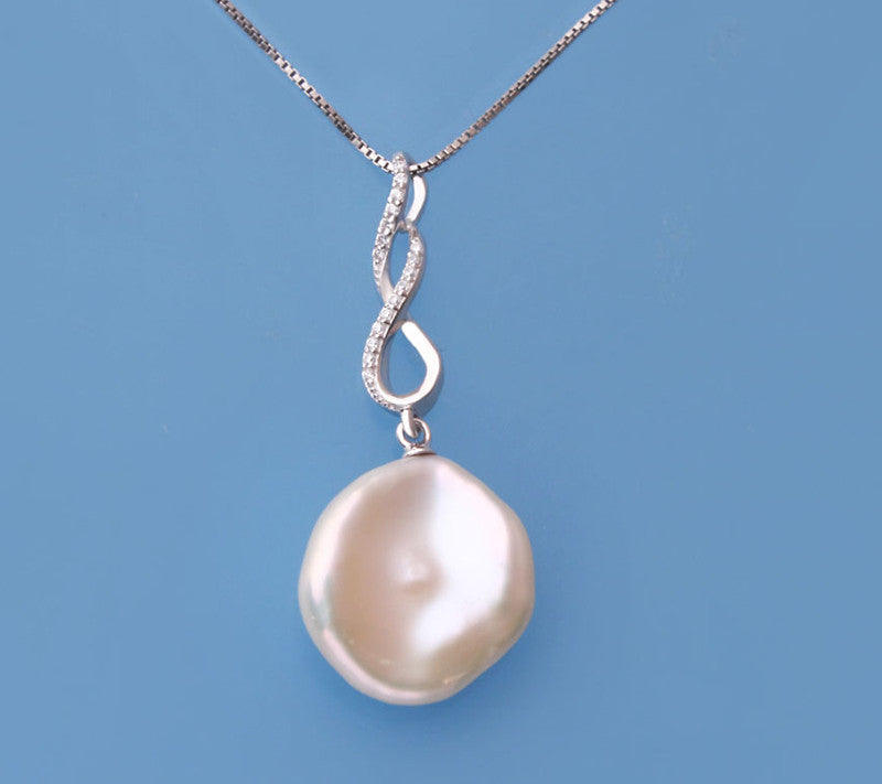 Sterling Silver Pendant with 14-15mm Keshi Shape Freshwater Pearl and Cubic Zirconia - Wing Wo Hing Jewelry Group - Pearl Jewelry Manufacturer