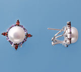 Sterling Silver Earrings with 10-10.5mm Button Shape Freshwater Pearl, Peridot and Amethyst - Wing Wo Hing Jewelry Group - Pearl Jewelry Manufacturer