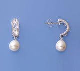 Sterling Silver Earrings with 8-8.5mm Oval Shape Freshwater Pearl and Cubic Zirconia - Wing Wo Hing Jewelry Group - Pearl Jewelry Manufacturer