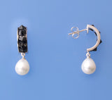Sterling Silver Earrings with 8-8.5mm Oval Shape Freshwater Pearl and Black Spinel - Wing Wo Hing Jewelry Group - Pearl Jewelry Manufacturer