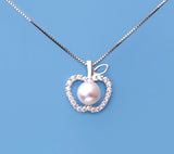 Sterling Silver Pendant with 6-6.5mm Button Shape Freshwater Pearl and Cubic Zirconia - Wing Wo Hing Jewelry Group - Pearl Jewelry Manufacturer