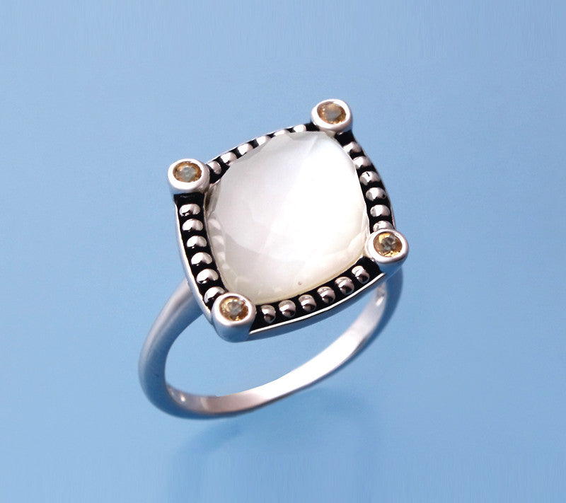 Sterling Silver Ring with Mother of Pearl and Citrine - Wing Wo Hing Jewelry Group - Pearl Jewelry Manufacturer