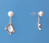 Sterling Silver Earrings with 8-8.5mm Button Shape Freshwater Pear and Mother of Pearl - Wing Wo Hing Jewelry Group - Pearl Jewelry Manufacturer