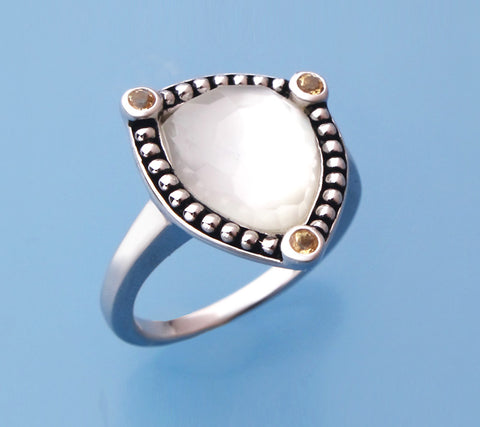 Sterling Silver Ring with Mother of Pearl and Citrine