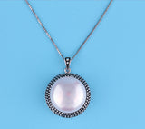 White and Black Plated Silver Pendant with 15-16mm Coin Shape Freshwater Pearl - Wing Wo Hing Jewelry Group - Pearl Jewelry Manufacturer