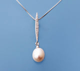 Sterling Silver Pendant with 7.5-8mm Drop Shape Freshwater Pearl and Cubic Zirconia - Wing Wo Hing Jewelry Group - Pearl Jewelry Manufacturer