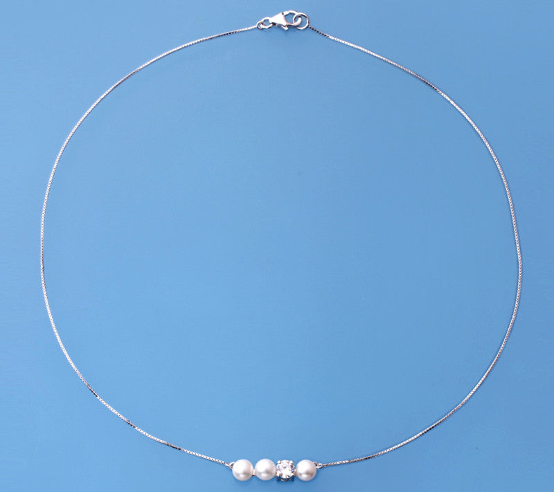 Sterling Silver Pendant with 5.5-6mm Button Shape Freshwater Pearl and Cubic Zirconia - Wing Wo Hing Jewelry Group - Pearl Jewelry Manufacturer