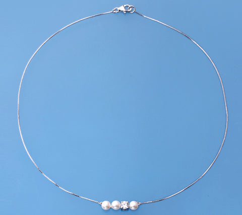 Sterling Silver Pendant with 5.5-6mm Button Shape Freshwater Pearl and Cubic Zirconia