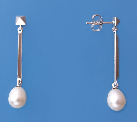 Sterling Silver Earrings with 6.5-7mm Drop Shape Freshwater Pearl