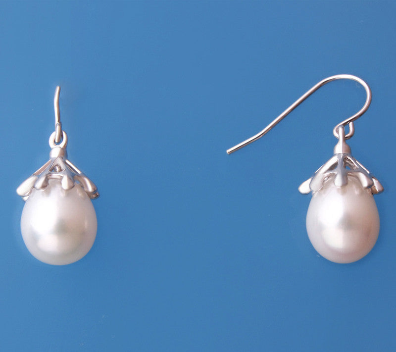Sterling Silver Earrings with 9-9.5mm Drop Shape Freshwater Pearl - Wing Wo Hing Jewelry Group - Pearl Jewelry Manufacturer