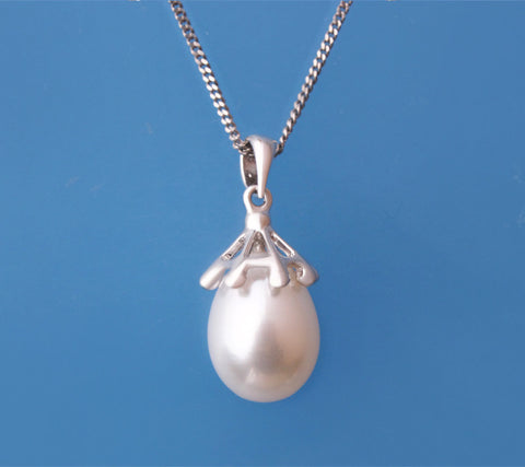 Sterling Silver Pendant with 9-9.5mm Drop Shape Freshwater Pearl