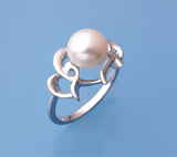 Sterling Silver Ring with 8-8.5mm Button Shape Freshwater Pearl - Wing Wo Hing Jewelry Group - Pearl Jewelry Manufacturer