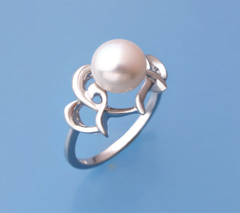 Sterling Silver Ring with 8-8.5mm Button Shape Freshwater Pearl